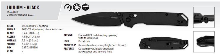 Knife - Kershaw MINI Iridium Black - Folding EDC