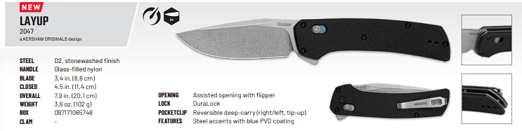Knife - Kershaw 'Layup' - Folding EDC