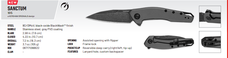 Knife - Kershaw 'Sanctum' - Folding EDC