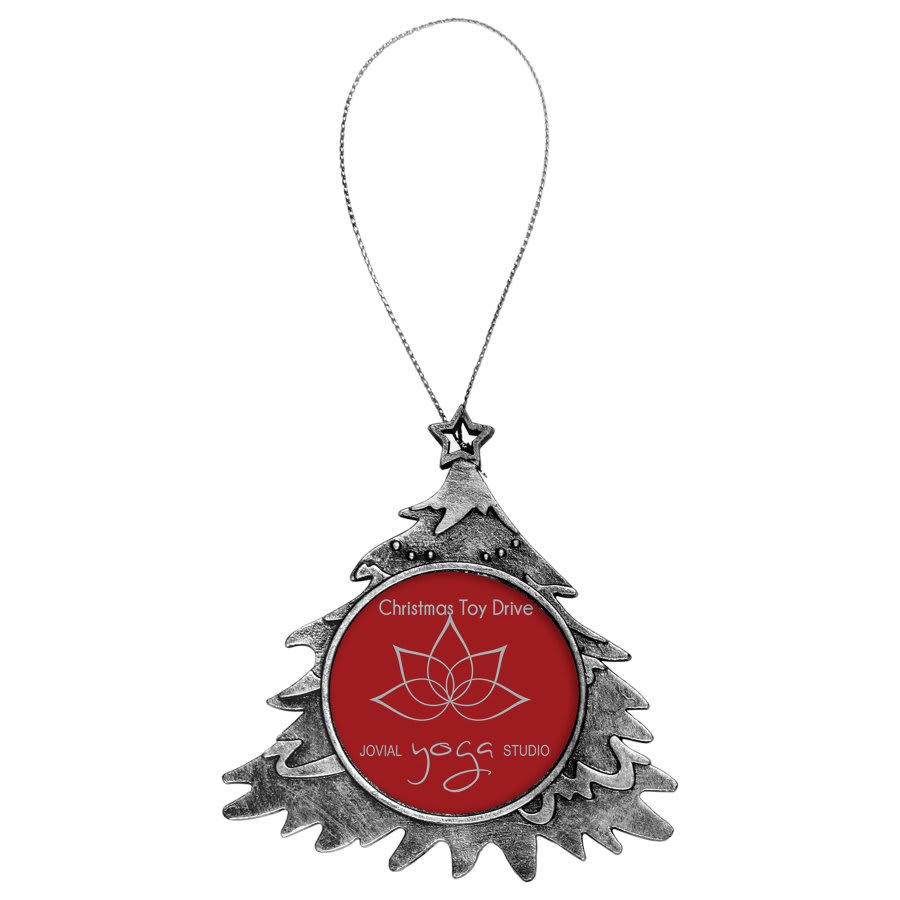 Custom Photo Ornament – 4" Antique Silver Christmas Tree – sample photo
