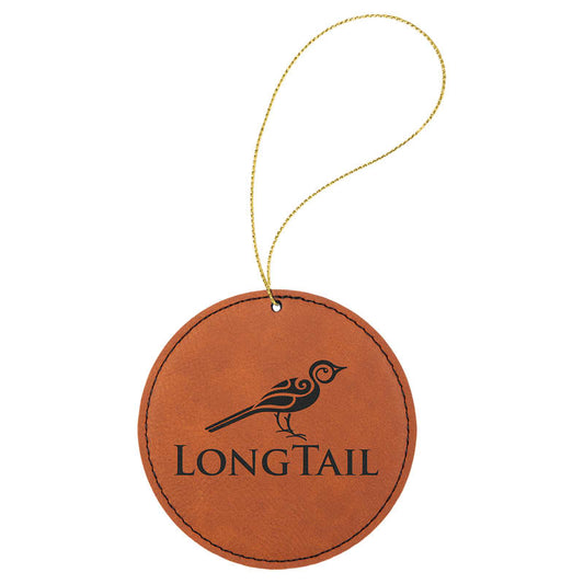 Rustic Leather Ornament – Round, Personalized – sample photo