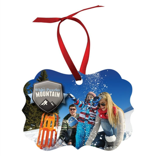 Custom Photo Ornament – 3.95" x 2.76" Scalloped Rectangle Aluminum (2-Sided) – sample photo